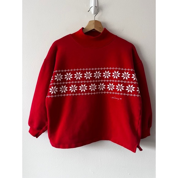 Talbots Tops - Talbots Vintage Fair‎ Isle Mock Neck 3/4 Sleeve Sweater Red Cotton size medium